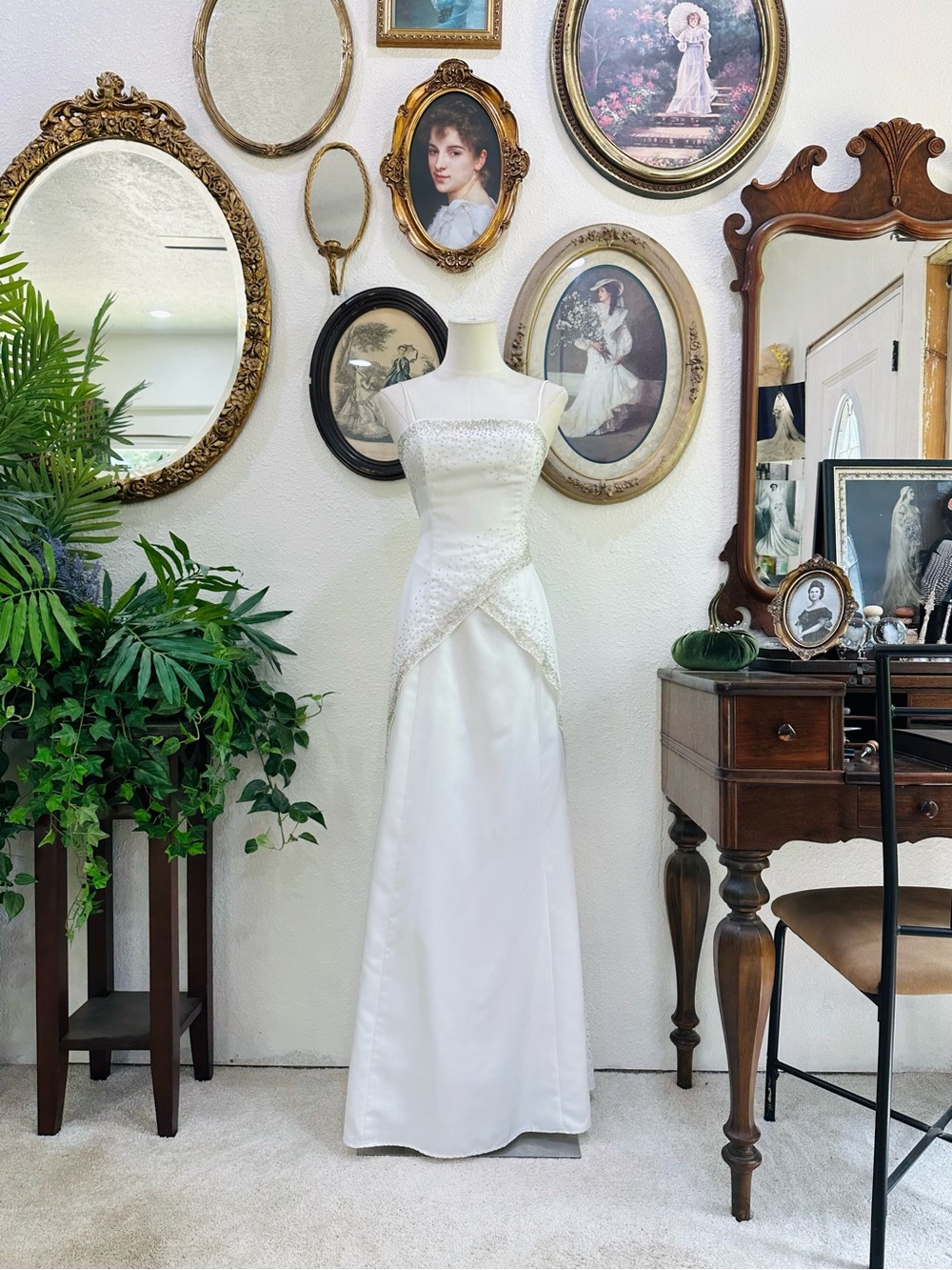 Masquerade White Satin & Beaded Wedding Gown